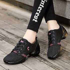 baskets de danse respirantes en maille noire pour femmes – chaussures légères à lacets pour le jazz et le hip-hop pour l'entraînement latin, zumba et fitness