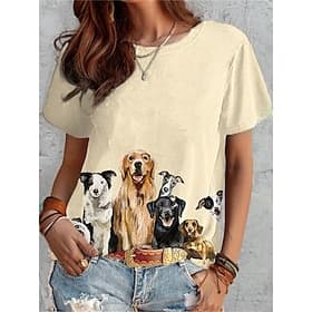Women's T Shirt Fashion Funny Dog Print Short Sleeve Regular Tops Round Neck Daily Weekend White Yellow Blue Brown Gray Spring Summer