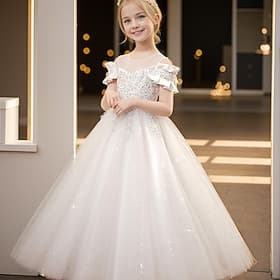 Robe de soirée pour fille, couleur unie, manches courtes, mariage, occasion spéciale, princesse, polyester, robe de soirée, robe de demoiselle d'honneur, été,