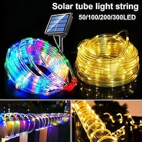 1 Pack Solar Rope Lights Outdoor Waterproof LED String Lights, Garland Fairy Garden Light Strings, OutdoorHalloween Wedding Party Decor, 7M-50Led/12M-100Led/20