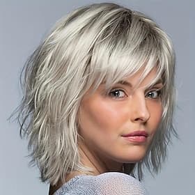 Perruque Synthétique Droit Coupe Droite Perruque Court A1 A2 A3 A4 Cheveux Synthétiques Femme Design à la mode Doux Naturel Marron Gris Blond
