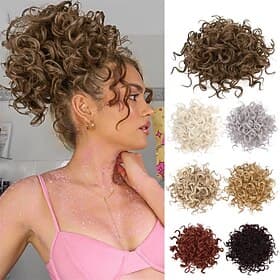 Messy Bun Hair piece for Women Elastic Drawstring Loose Wave Curly Scrunchies Ponytail Extension Synthetic Hair Extensions Hair Bun for Women Daily Use-Light S