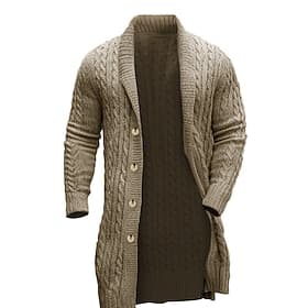 Men's Cardigan Sweater Chunky Cardigan Knit Tunic Button Up Plain Shawl Collar Warm Ups Modern Contemporary Casual Daily Wear Clothing Apparel Fall Winter Blac