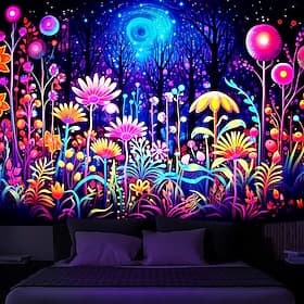 arazzo a luce nera reattivo uv bagliore nel buio fiore trippy nebbioso natura paesaggio appeso arazzo arte della parete murale per soggiorno camera da letto