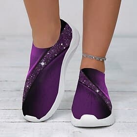 baskets à enfiler Flyknit imprimées violettes pour femmes – chaussures décontractées légères et respirantes pour la marche et le confort au quotidien