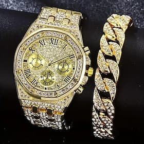 2pcs/set, Fashion Men's Sports Business Quartz Watch Stainless Steel Bracelet, Men's Gift Set