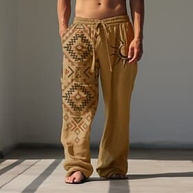Herren Ethnisch Sunfire Freizeithose Hosen Hose Baggy-Hosen Mittlere Taille Vintage Outdoor Streetwear Alltagskleidung Herbst Winter Schwarz Weiß Grün