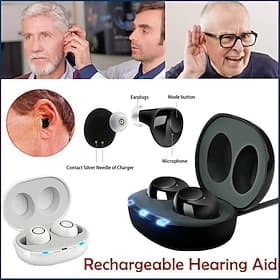 Rechargeable Invisible ITE Hearing Aid - Mini Digital Sound Amplifier with Adjustable Tone for Elderly, Hearing Loss Support Valentine's Day Gift
