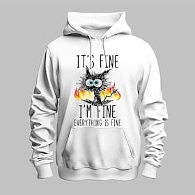 Mannen Graphic Hoodie - 'Het Is Goed Met Mij Gaat Het Goed Alles Is Goed' Grappige Sarcastische Brandende Kat Lange Mouw