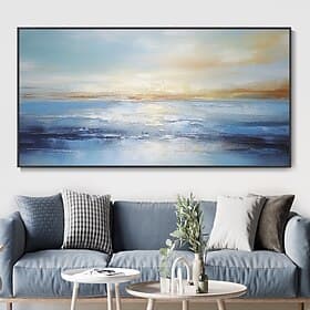 Hand Painted Abstract Ocean Oil Painting Wall Art Beach Seascape Canvas Textured painting Wall Art Hand-Painted Blue Sky Clouds Painting Home Decoration on can