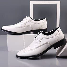 Men's White Brogue Oxford Dress Shoes - Classic Formal Lace-up Faux Leather Shoes for Weddings, Parties, and Business Wear