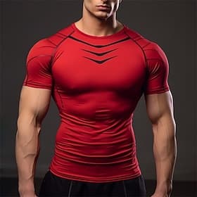 Men's T Shirt Gym Shirt Sports T-Shirt Crew Neck Short Sleeve Vacation Gym Sports Outdoor Casual Daily Quick dry Breathable Plain Red Activewear Polyester Fas