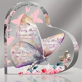 Acrylic Christian Gifts For Women Inspirational Gifts With Bible Verse Prayers Inspirational Desk Decor Engraved Heart Keepsake Religious Gifts Birthday Gift F