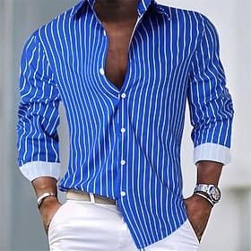 Men's Shirt Button Up Shirt Casual Shirt Summer Shirt Pink Blue Green Long Sleeve Stripes Lapel Hawaiian Holiday Button-Down Clothing Apparel Fashion Casual Co