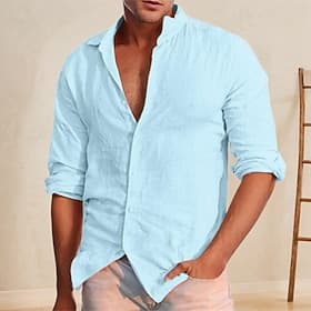 Homme Chemise Chemise en lin Chemise en coton blanc Chemise d'été Chemise de Plage Chemise en coton et lin Uni Vêtements de rue Vacances Abricot Bleu clair man