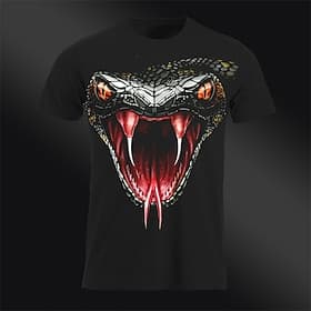 T-shirt graphique noir à manches courtes pour homme avec un imprimé audacieux de tête de serpent reptile