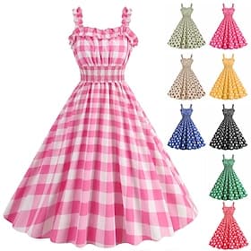 Années 1950 Rétro Vintage Rockabilly Robe trapèze Robe Évasée Quadrillé / Guingan Pois Déguisement Femmes Halloween Mascarade Tenue Quotidienne Adulte Robe Rob
