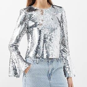 Disco Années 1980 Couleur métalique brillante Chemise Manches Evasées Disco Paillettes Déguisement Femmes Carnaval Mascarade Événement / Fête Défilé de la Fier