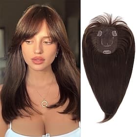14Inch Hair Topper for Women With Thinning Hair Wiglets Toppers for Thinning Hair With Bangs Big Base Cover Synthetic Hair Topper Clip-in Hair Pieces Dark Brow
