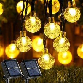 Lumières à Guirlande Solaires Extérieures 10M 50LED Lumières Féeriques Étanches avec 8 Modes Design en Boule de Cristal pour Jardin Gazon Véranda Gazebo Décor