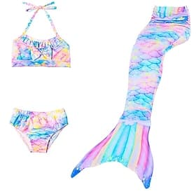 Enfants Fille Trois pièces Maillots de bain sirène Maillot de Bain Bikini Plage Natation Imprime Actif Le style mignon Maillots de bain 4-12 ans Eté Rose pourp