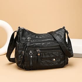 sac à bandoulière matelassé en similicuir pour femme avec plusieurs poches zippées – sac à main décontracté et polyvalent pour un usage quotidien