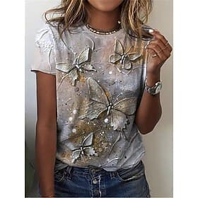 Women's T Shirt Print Butterfly Fashion Modern Short Sleeve Crew Neck Regular Tops Daily Blue Yellow Pink Sky Blue Summer