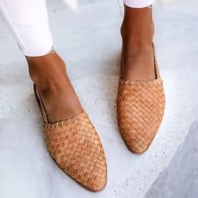 mules plates tissées noires pour femmes avec bride arrière réglable - chaussures décontractées d'été élégantes