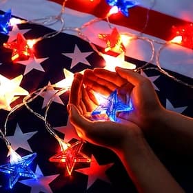 Patriotic LED String Lights for 4th of July Independence Day 250th Anniversary Memorial Day, Stars Fairy Light 1.5m 10LEDs Battery Powered Holiday Home Party D