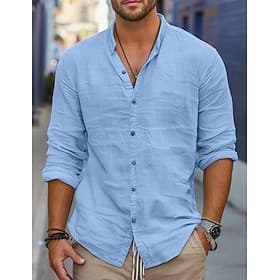 Homme Chemise Chemise à col officier Chemisette Chemise d'été Tenues de plage Chemise boutonnée Plein Casual du quotidien Blanche Bleu manche longue Col Mao Pr