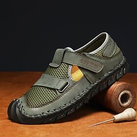 Men's Olive Green Mesh Velcro Casual Shoes, Lightweight and Sporty, Suitable for Hiking, Walking and Outdoor Adventures