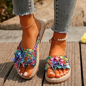 Bunte Bohemian-Blumensandalen für Damen – handgefertigte gewebte Slipper für den Strand und die lässige Sommergarderobe