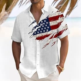 American Independence Day Men's 4th of July U.S. 250th Anniversary American Flag National Flag Button Up Shirt Short Sleeve Hawaiian Casual Resort Casual Outdo