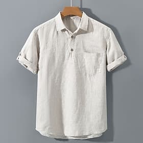 Men's Shirt Casual Shirt Cotton Linen Shirt Plain Vacation Street Black White Apricot Gray Short Sleeve Turndown Summer Clothing Apparel Button-Down