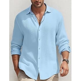 Homme Chemise Chemisette Chemise d'été Chemise boutonnée Chemise décontractée Chemise gaufrée Noir Blanche Bleu Kaki manche longue Plein Revers du quotidien Va