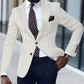 Hombre Graduación chaqueta Negocio Fiesta de Cóctel Fiesta de Boda Moda Casual Primavera Otoño Poliéster Rayas Bolsillo Botones Cómodo Botonadura Simple Chaqu