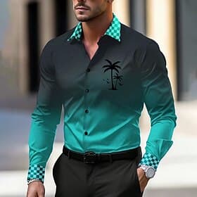 Homme Chemise Chemises imprimées Formel Bleu Vert manche longue Col rabattu Automne Hiver Vêtement Tenue Boutons