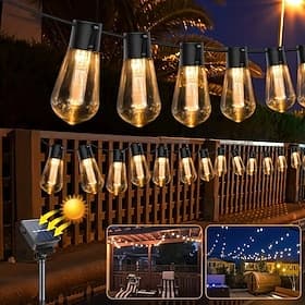 zonne-vintage gloeilampen lichtsnoer, waterdichte kerstverlichting met 10/20/30 led-onbreekbare gloeilampenamp;8 fonkelende modi voor feestdagen, kerstmis en b