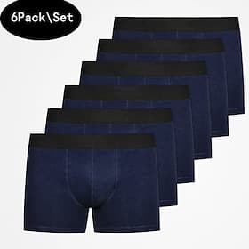Homme 6 Trousses Caleçons Sous-Vêtements Slip Caleçon Coton Respirable Plein Bleu de minuit
