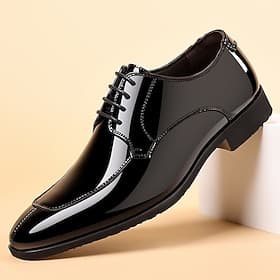 Men's Black Patent Leather Dress Shoes, Polished and Stylish, Ideal for Office, Business Meetings, and Formal Occasions