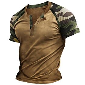 Men's Henley Shirt Tee Top Short Sleeve Color Block Fashion Designer Comfortable Buttons Henley Casual Daily Outdoor Summer Grey Henley T-Shirt