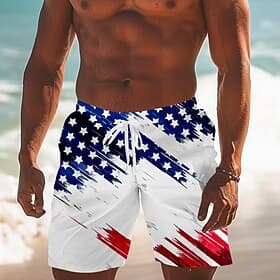Men's Flag 4th of July U.S. 250th Anniversary American Flag Board Shorts Swimming Trunks Shorts Mid Waist Fashion Streetwear Hawaiian Casual Daily Streetwear D