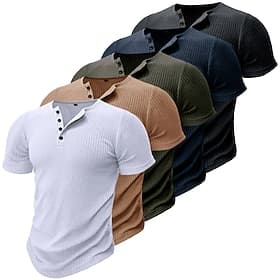 Men's Henley Shirt Muscle Shirt Ribbed Knit tee Tee Top Short Sleeves Plain Fashion Designer Basic Henley Vacation Street Going out Summer Army Green Black Whi
