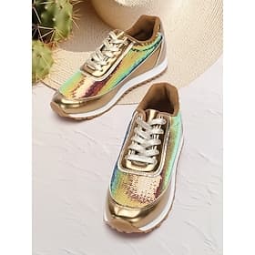 Women's Gold Metallic Sequin Sneakers - Stylish and Trendy Casual Shoes for Parties and Events