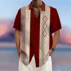 Homme Rayé Formes Géométriques Géométrie Chemise Chemise de quilles Chemise boutonnée Manche Courte Mode Vêtement de rue Design Plein Air du quotidien Sortie E