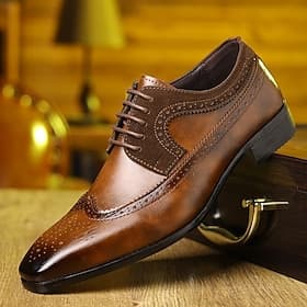 scarpe brogue oxford da uomo in similpelle marrone con punta a coda di rondine - classiche scarpe eleganti con lacci per abbigliamento formale e da lavoro