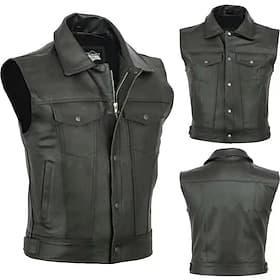 Men's Vest Gilet Daily Vacation Fashion Business Spring Fall Pocket Polyester Leather Comfortable Solid Color Zipper Lapel Regular Fit Black Vest