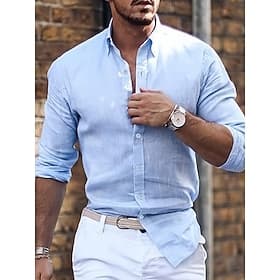 Per uomo Camicia Camicia Estiva Camicia casual Camicia con Bottoni Nero Bianco Rosa Blu Verde Manica Lunga Semplice Bavero Vacanza Quotidiano Abbigliamento Cot
