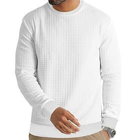 Homme Sweat-shirt Sweat-shirt gaufré Noir Blanche Vert Véronèse Kaki Gris foncé Col ras du cou Uni A côtes Texturé Texture tricotée Sport Loisir Quotidien Fêt