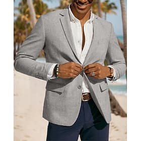 Homme Veste blazer Blazer en lin Col cranté Mode Occasionnel Couleur Unie Blazer Gris Claire Beige Coupe sur mesure à boutonnage simple à 2 boutons